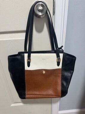 Lauren Ralph Lauren Black, White & Brown Colorblock Tote